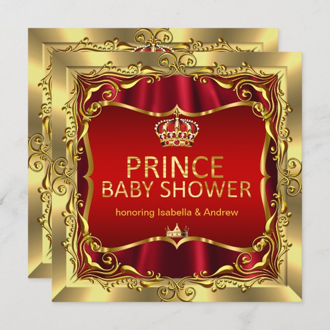 Royal Prince Baby Shower Boy Red Gold Invitation (Front/Back)