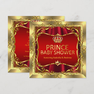 Royal Prince Baby Shower Boy Red Gold Invitation