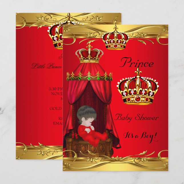 Royal Prince Baby Shower Boy Regal Red Crown Invitation (Front/Back)