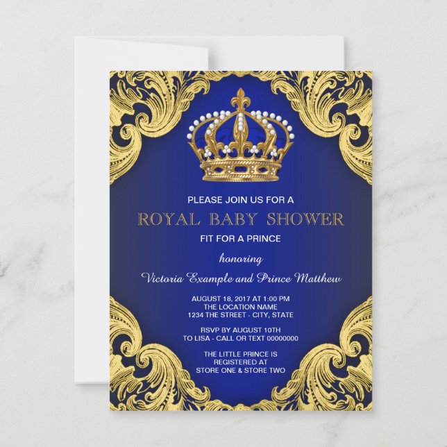 Royal Prince Baby Shower Invitations (Back)