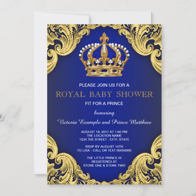 Royal Prince Baby Shower Invitations (Back)