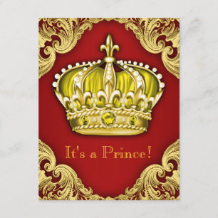 Royal Prince Baby Shower Red and Gold Invitation