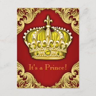 Royal Prince Baby Shower Red and Gold Invitation
