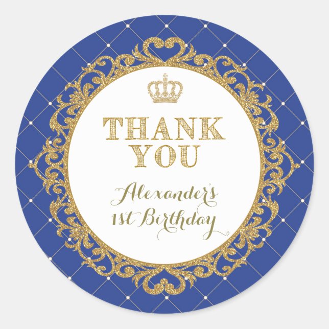 Royal Prince Baby Thank You Sticker Birthday Favou (Front)