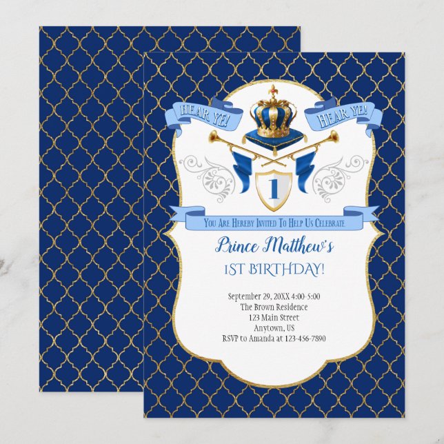 Royal Prince Birthday Party Invitation (Front/Back)
