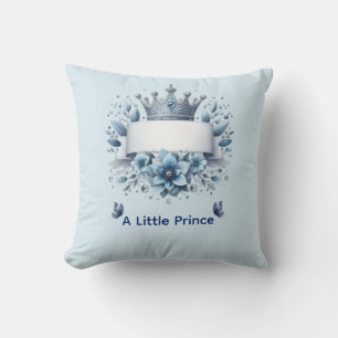 Royal Prince Blue Floral Crown Throw Pillow