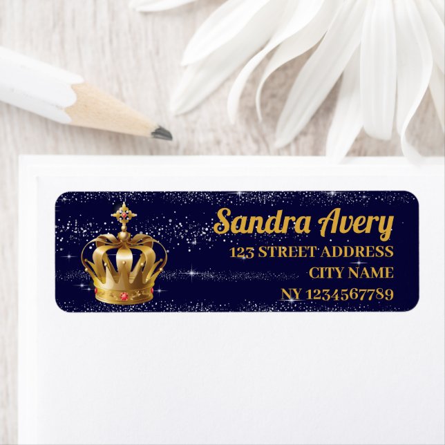 Royal Prince Blue gold return address Label (Insitu)
