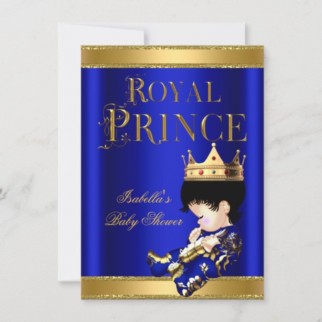 Royal Prince Boy Baby Shower Blue GOLD Invitation (Front)