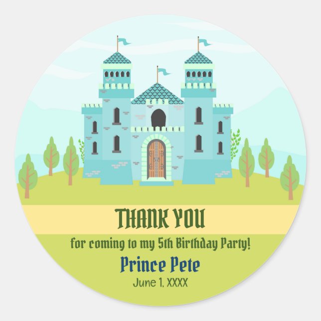 Royal Prince Boy Birthday Party Classic Round Sticker (Front)