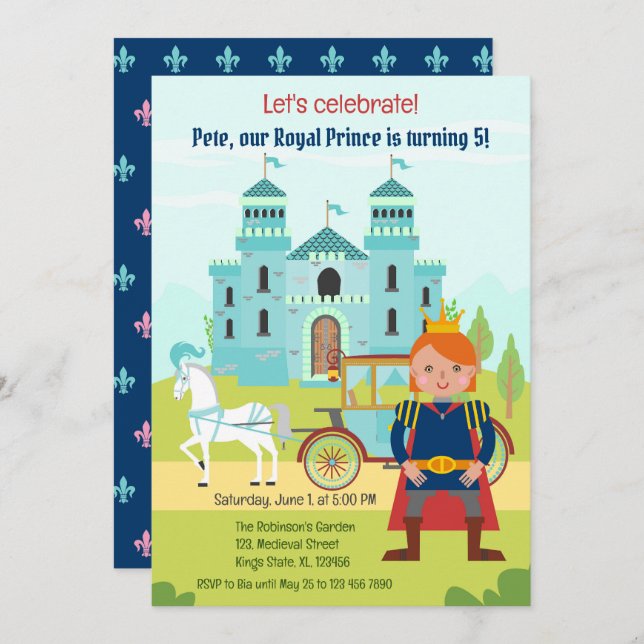 Royal Prince Boy Birthday Party Invitation (Front/Back)