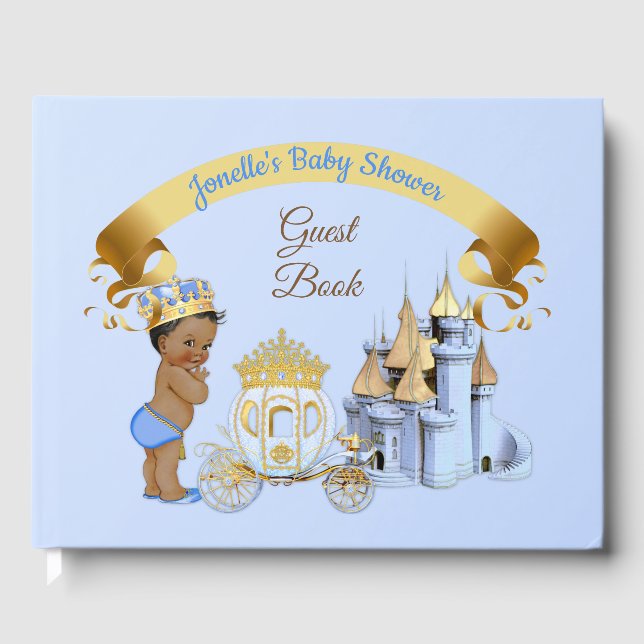 Royal Prince Castle Carriage Blue Gold Boy Guest Book (Front)