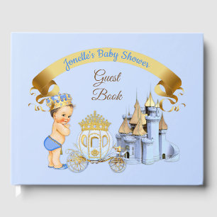 Royal Prince Castle Carriage Blue Gold Boy Guest Book
