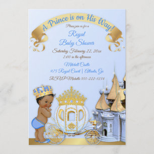 Royal Prince Castle Carriage Blue Gold Boy Invitation