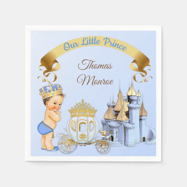 Royal Prince Castle Carriage Blue Gold Boy Napkin (Front)