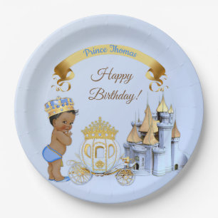 Royal Prince Castle Carriage Blue Gold Boy Paper Plate