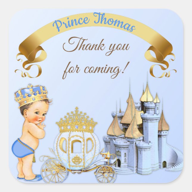 Royal Prince Castle Carriage Blue Gold Boy Square Sticker (Front)