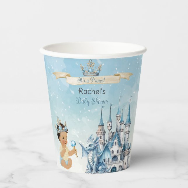 Royal Prince Castle Dragon Crown Blue Gold Boy Paper Cups (Front)