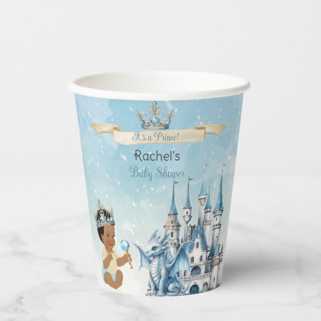 Royal Prince Castle Dragon Crown Blue Gold Boy Paper Cups (Front)