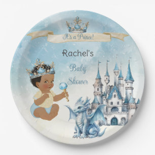 Royal Prince Castle Dragon Crown Blue Gold Boy Paper Plate