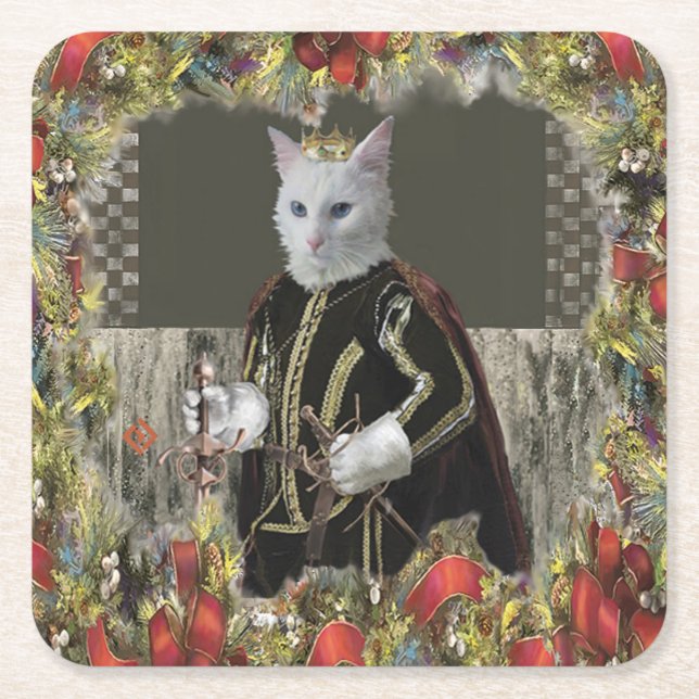 Royal Prince Cat Christmas Square Paper Coaster (Front)