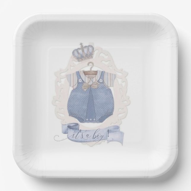 Royal Prince It's a Boy Baby Shower Paper Plate (Front)