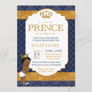 Royal Prince Navy Blue Gold White Baby Shower 2 Invitation