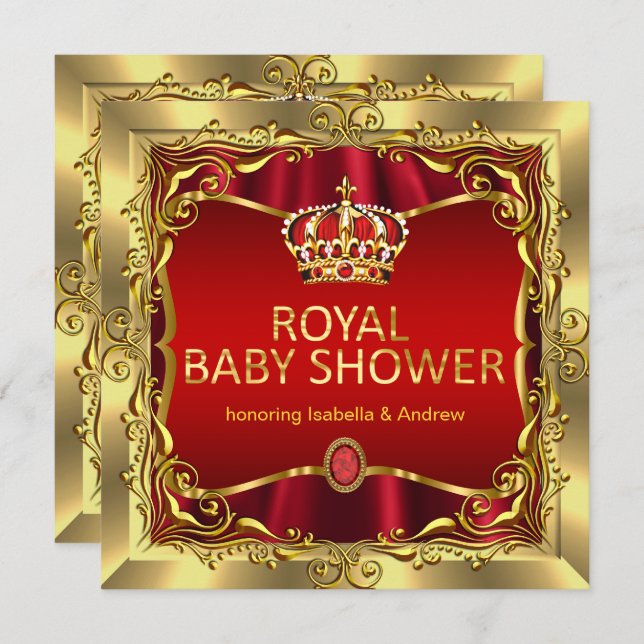 Royal Prince or Princess Baby Shower Red Gold Invitation (Front/Back)