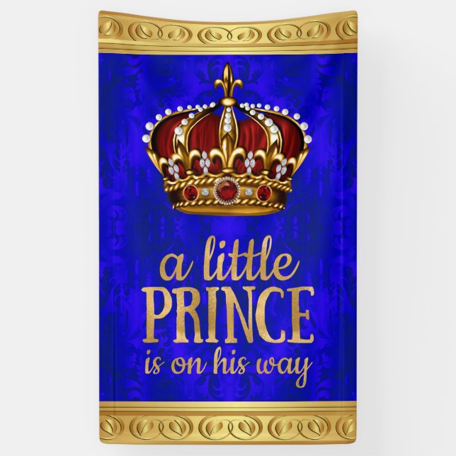 Royal Prince Red Gold Crown Boy Prince Baby Shower Banner (Vertical)