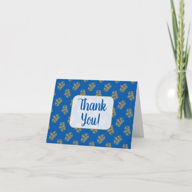 Royal Prince Thank You Cards Blue Gold (Front)