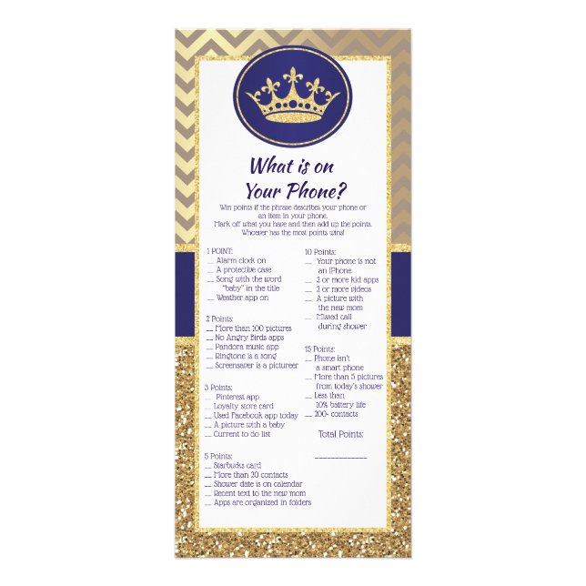 Royal Prince What is on Your Phone Game Rack Card (Front)