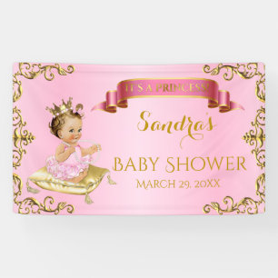Royal Princess Baby Girl on Pillow Pink Gold Banner