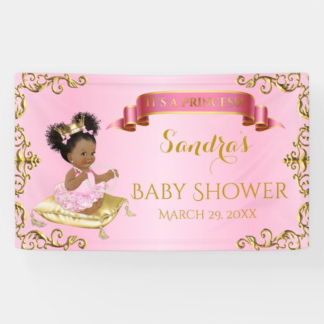 Royal Princess Baby Girl on Pillow Pink Gold Banner (Horizontal)