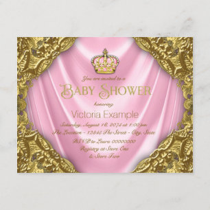 Royal Princess Baby Shower Pink Satin and Gold Invitation