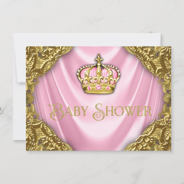Royal Princess Baby Shower Pink Satin and Gold Invitation (Front)