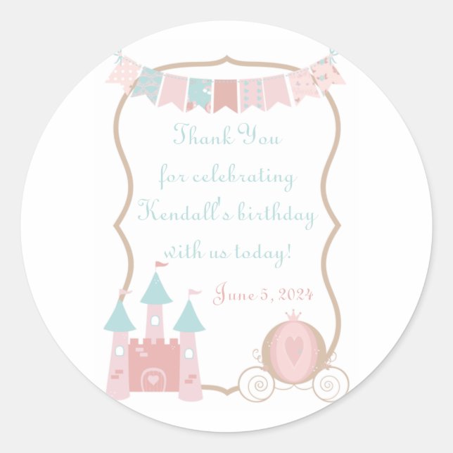 Royal Princess Birthday Party Favour Thank You Classic Round Sticker (Front)