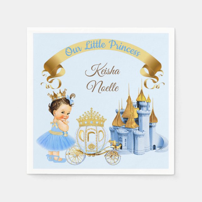 Royal Princess Castle Carriage Blue Gold Girl Napkin (Front)