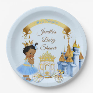 Royal Princess Castle Carriage Blue Gold Girl Paper Plate
