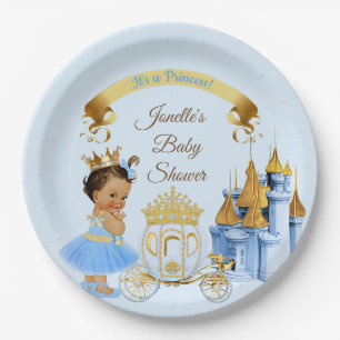 Royal Princess Castle Carriage Blue Gold Girl Paper Plate