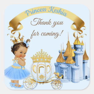 Royal Princess Castle Carriage Blue Gold Girl Square Sticker