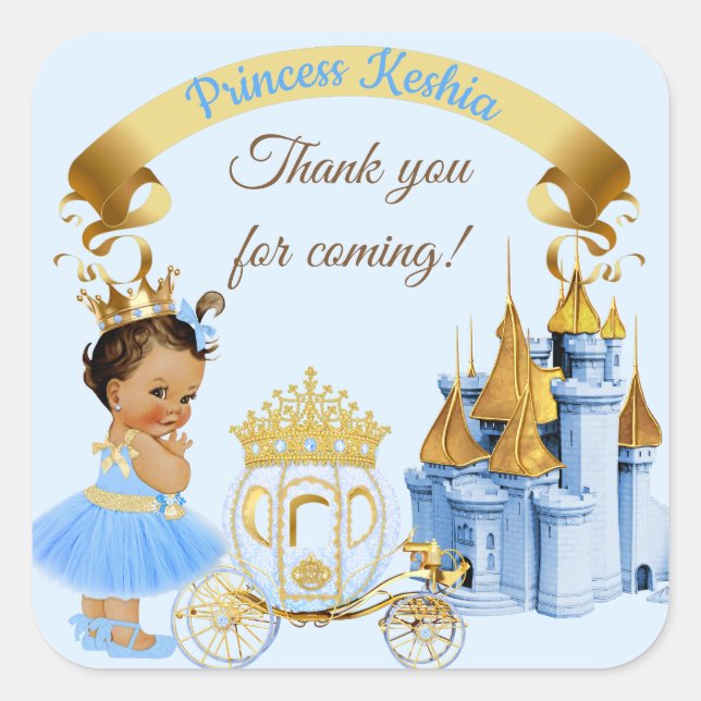 Royal Princess Castle Carriage Blue Gold Girl Square Sticker (Front)