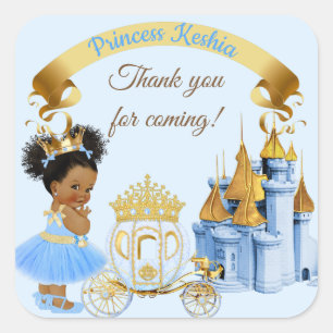 Royal Princess Castle Carriage Blue Gold Girl Square Sticker