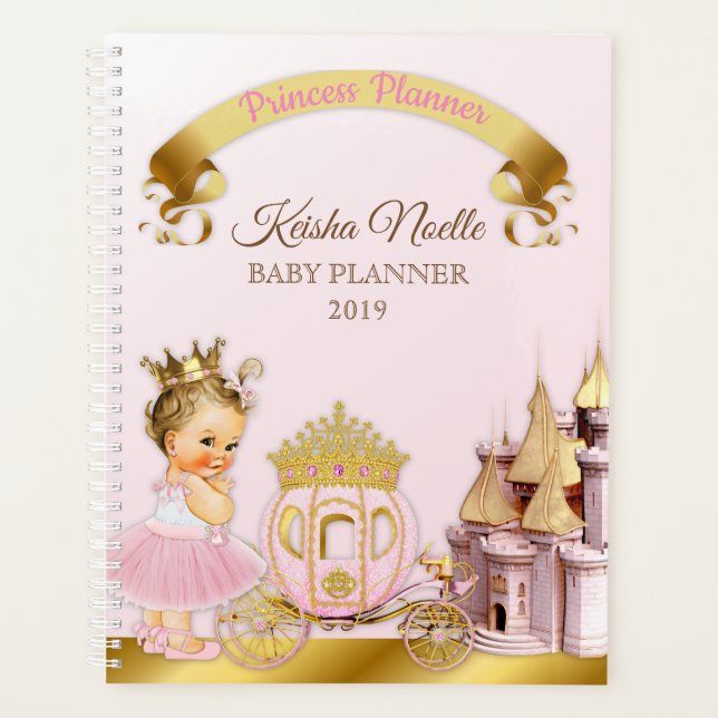 Royal Princess Castle Carriage Girl Pink Gold Planner (Front)