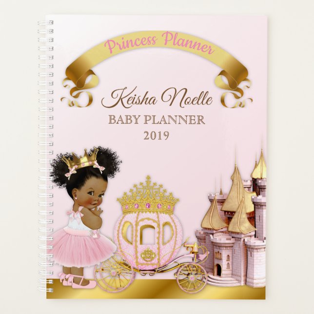 Royal Princess Castle Carriage Girl Pink Gold Planner (Front)