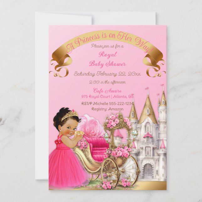 Royal Princess Castle Carriage Pink Gold Girl Invitation (Front)