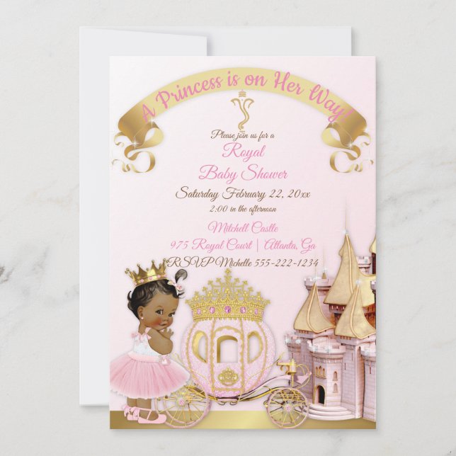 Royal Princess Castle Carriage Pink Gold Girl Invitation (Front)