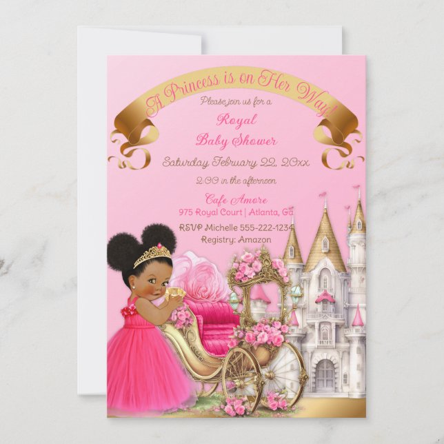 Royal Princess Castle Carriage Pink Gold Girl Invitation (Front)