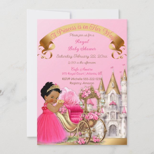 Royal Princess Castle Carriage Pink Gold Girl Invitation (Front)