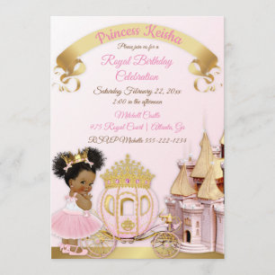 Royal Princess Castle Carriage Pink Gold Girl Invitation