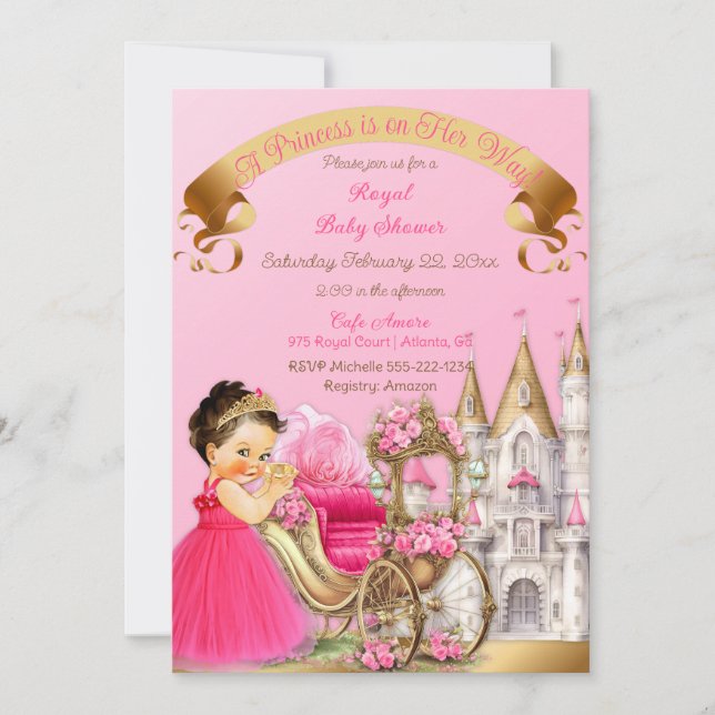 Royal Princess Castle Carriage Pink Gold Girl Invitation (Front)