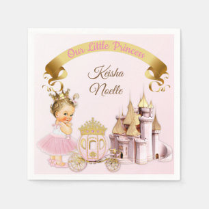 Royal Princess Castle Carriage Pink Gold Girl Napkin